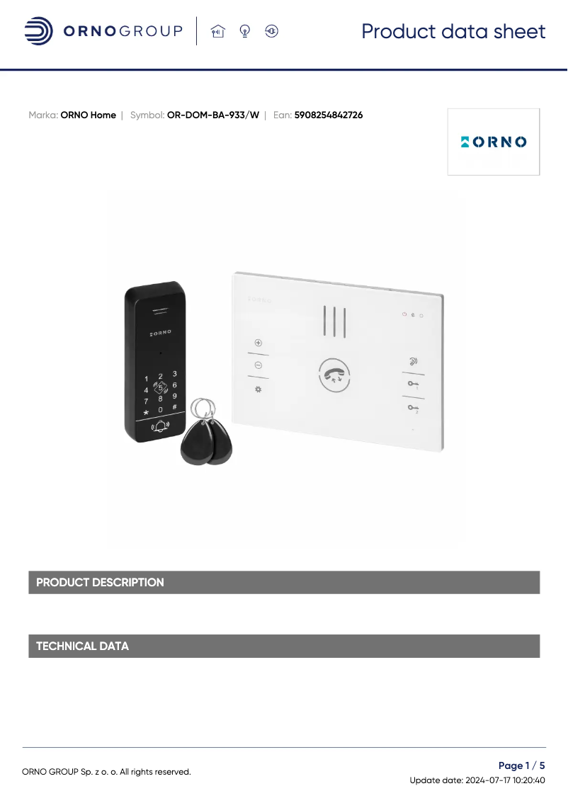 Página nº 1 - Ficha técnica ORNO OR-DOM-BA-933