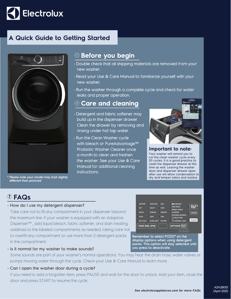 Página 1 del manual Guía de inicio rápido Electrolux ELFW7637BW