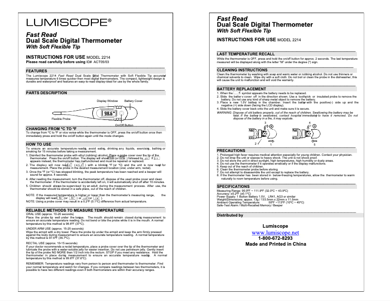 Página 1 del manual Manual de usuario Lumiscope 2214