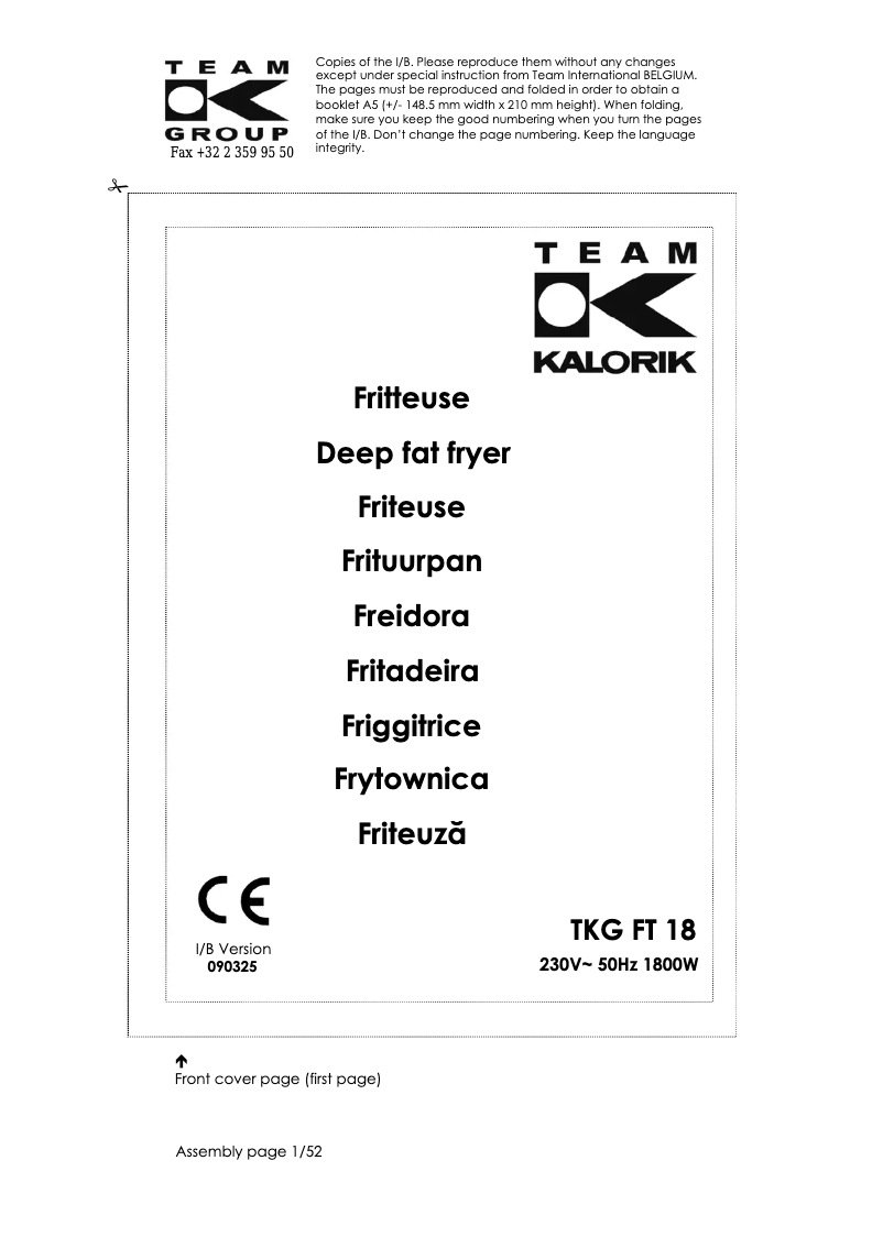 Imagen de la primera página del manual del dispositivo TKG FT 18