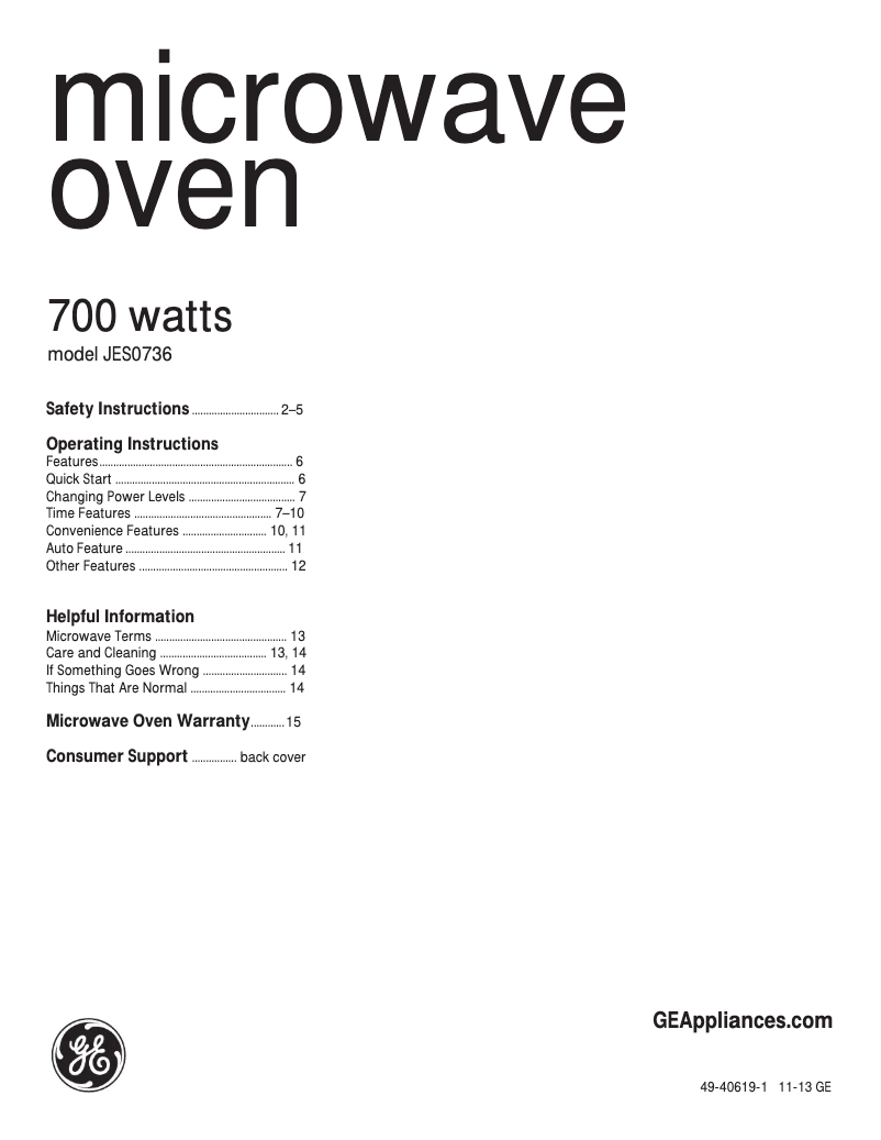 Página 1 del manual Manual de uso y mantenimiento GE JES0736SPSS