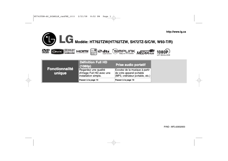 Página nº 1 - Manual de usuario LG HT762TZW