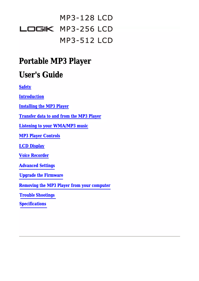 Imagen de la primera página del manual del dispositivo MP3-256 LCD