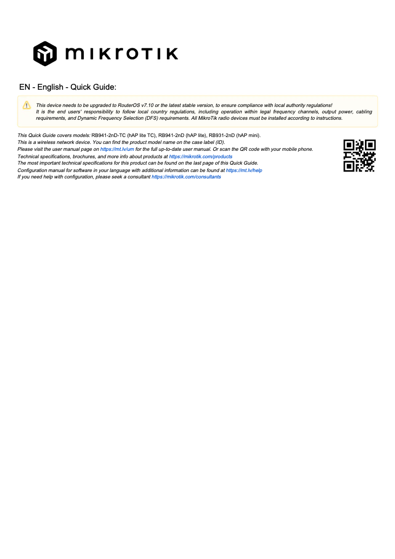 Imagen de la primera página del manual del dispositivo hAP lite TC