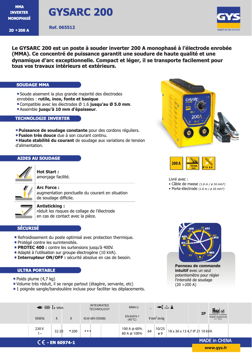 Página 1 del manual Ficha técnica GYS Gysarc 200