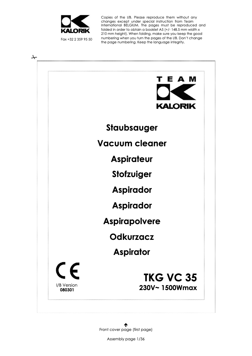 Imagen de la primera página del manual del dispositivo TKG VC 35