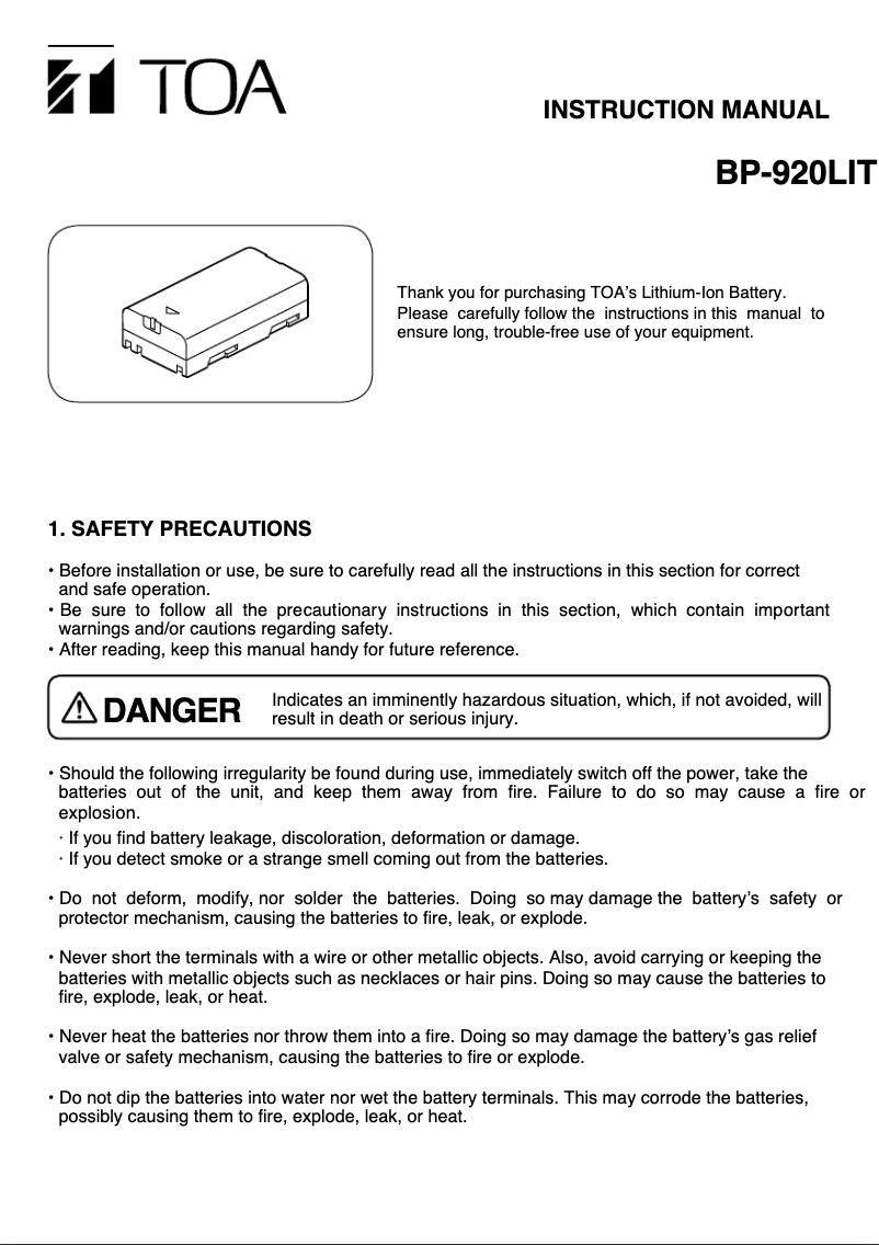 Imagen de la primera página del manual del dispositivo BP-920