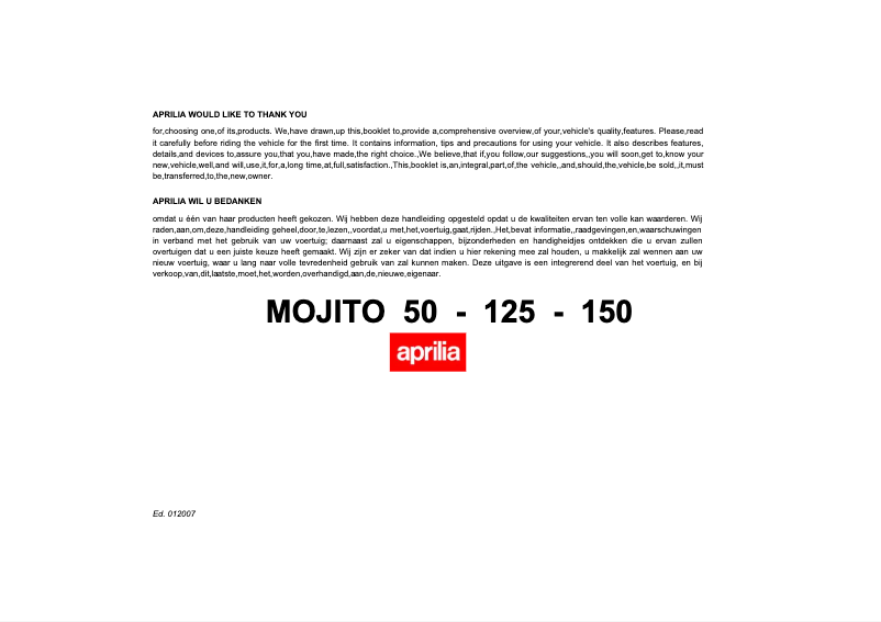 Página nº 1 - Manual de usuario Aprilia Mojito 150 (2006)