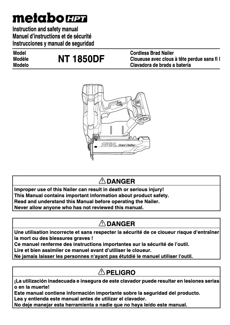 Página 1 del manual Manual de usuario HiKOKI NT1850DF