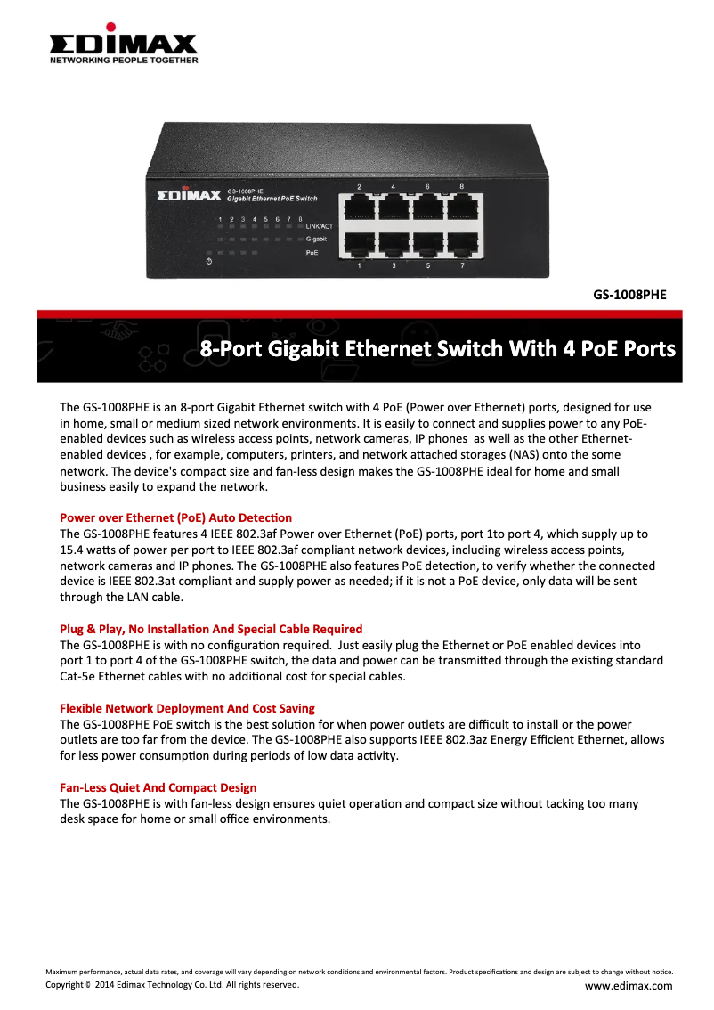 Página nº 1 - Ficha técnica Edimax GS-1008PHE