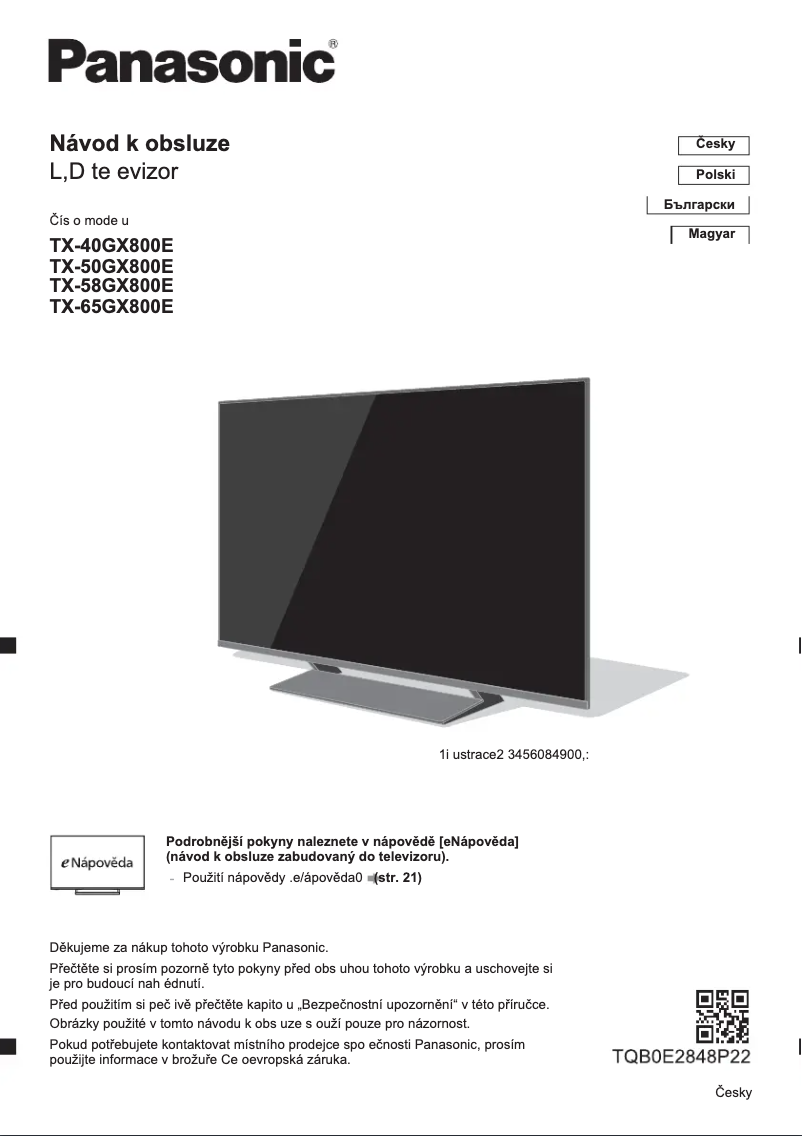 Imagen de la primera página del manual del dispositivo TX-65GX800E
