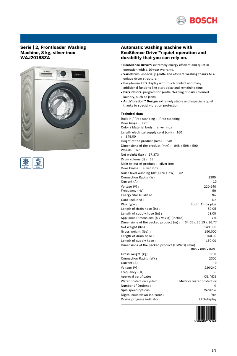 Imagen de la primera página del manual del dispositivo WAJ2018SZA