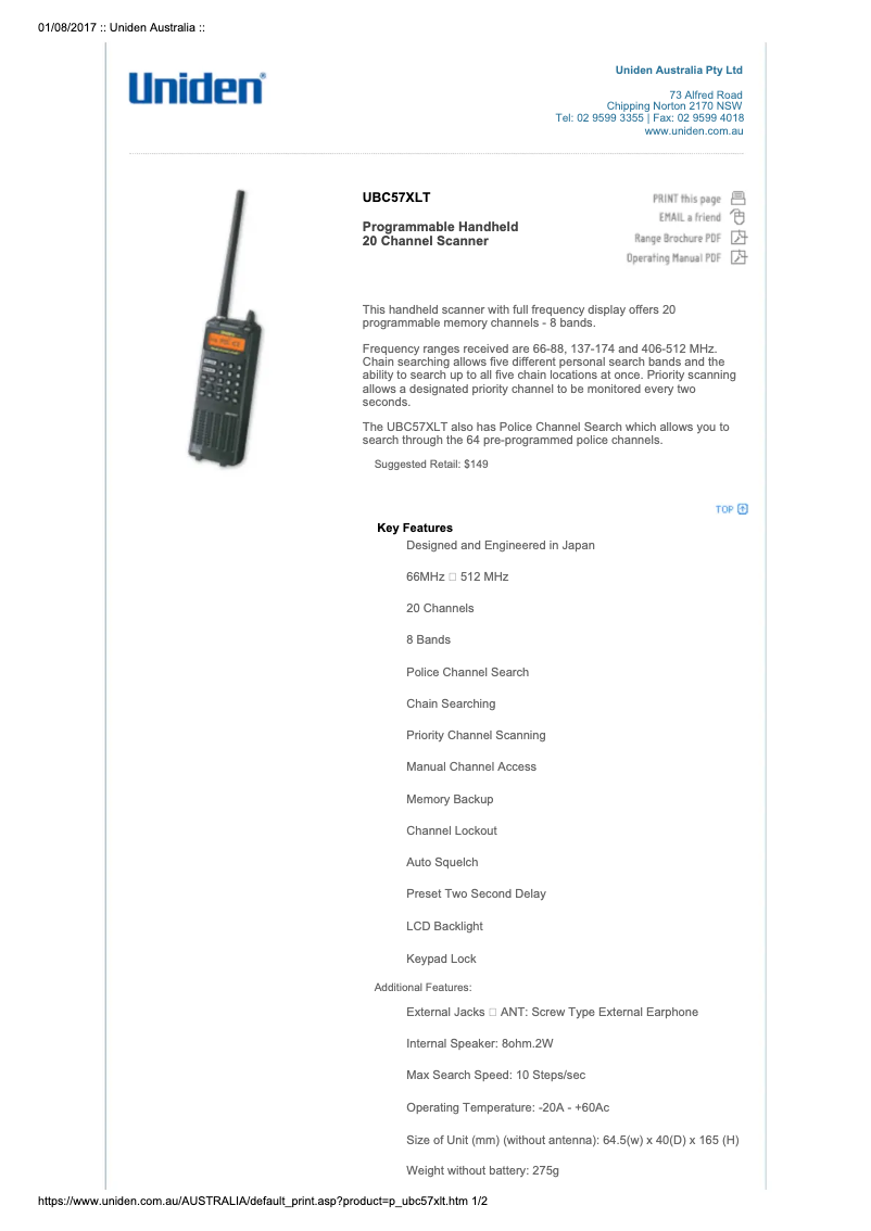 Imagen de la primera página del manual del dispositivo UBC57XLT