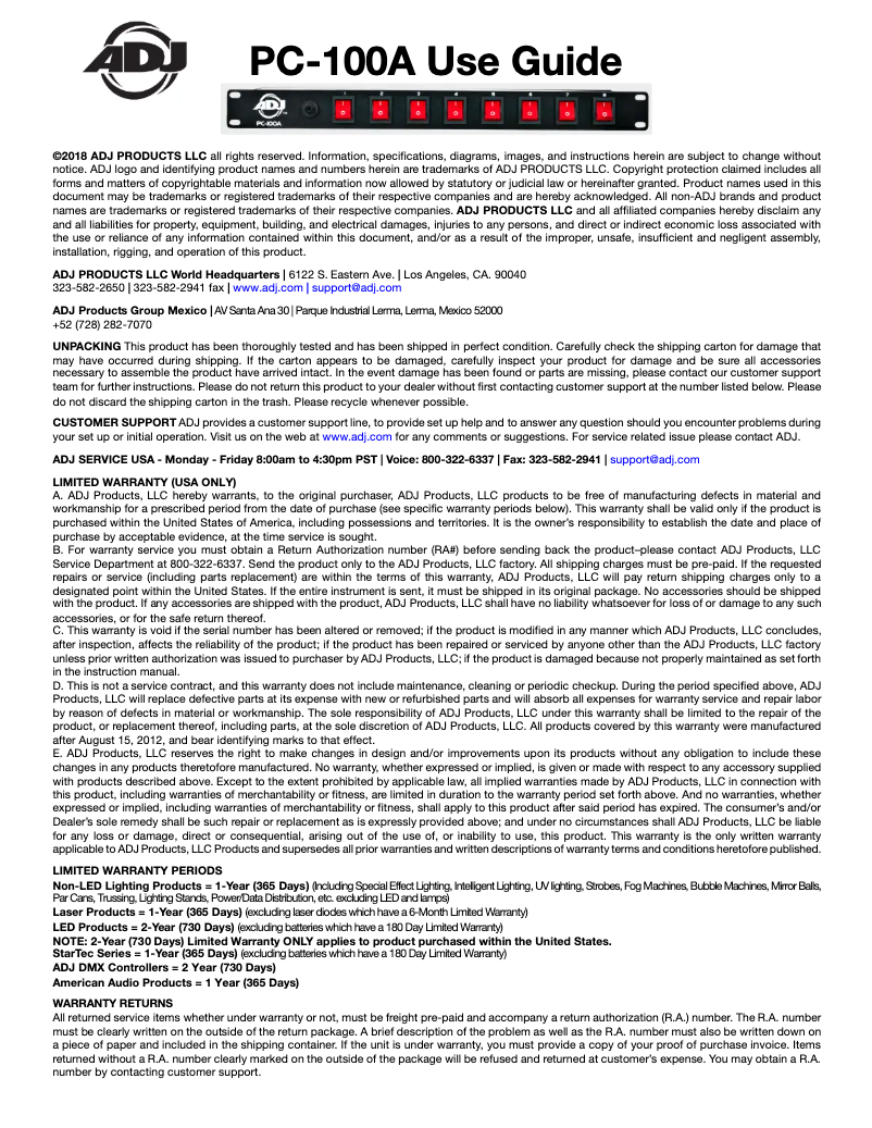 Imagen de la primera página del manual del dispositivo PC-100A