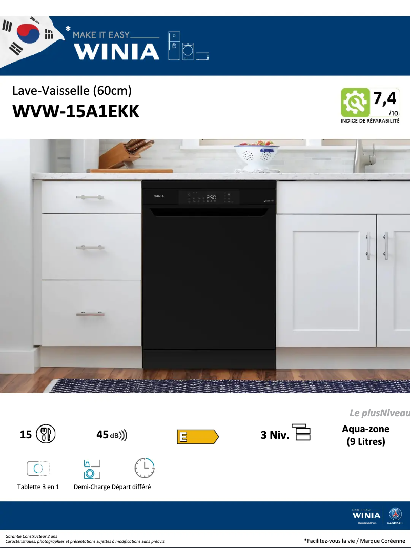 Página 1 del manual Ficha técnica Winia WVW-15A1EKK