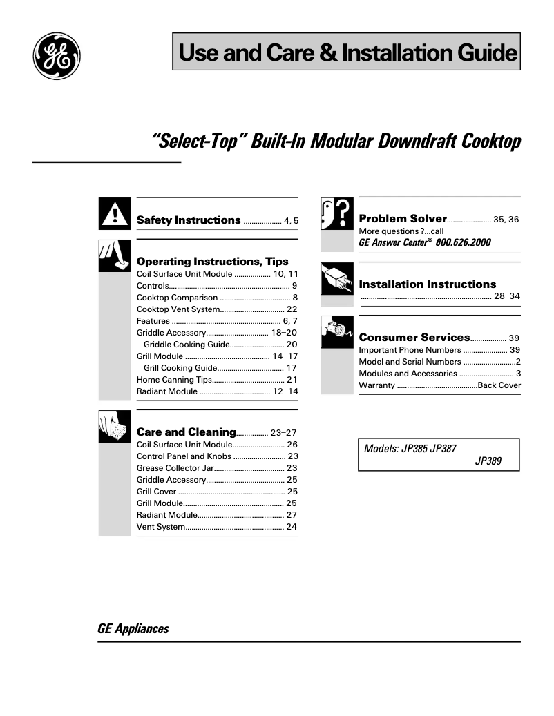 Imagen de la primera página del manual del dispositivo 30" Select-Top JP385WVWW