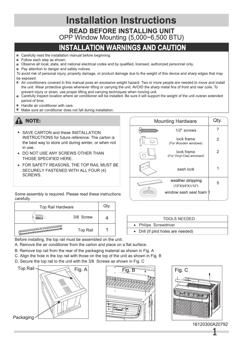 Página 1 del manual Guía de instalación Frigidaire FHWC054WB1