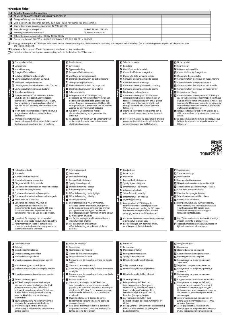 Página nº 1 - Ficha técnica Panasonic TX-40CS520B