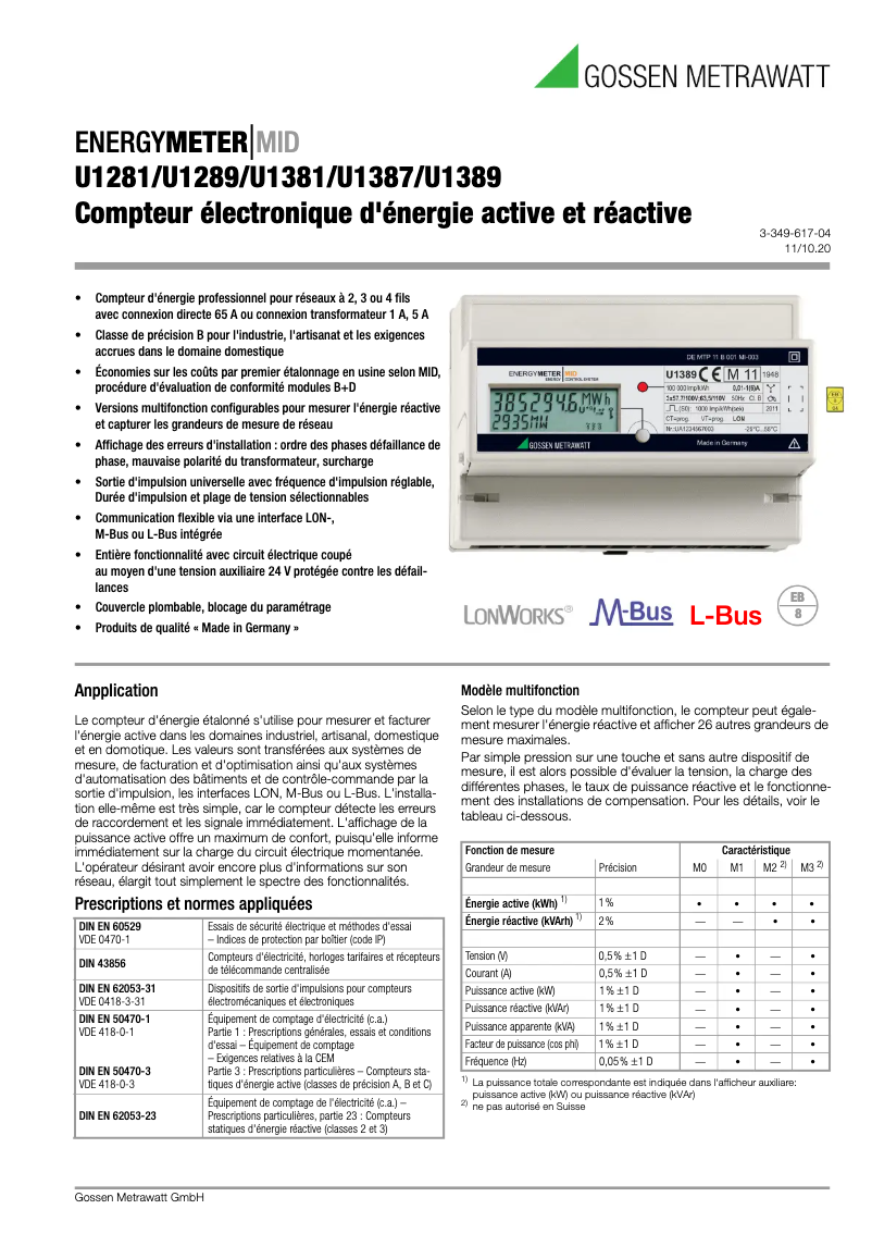 Página nº 1 - Ficha técnica Gossen Metrawatt U1281