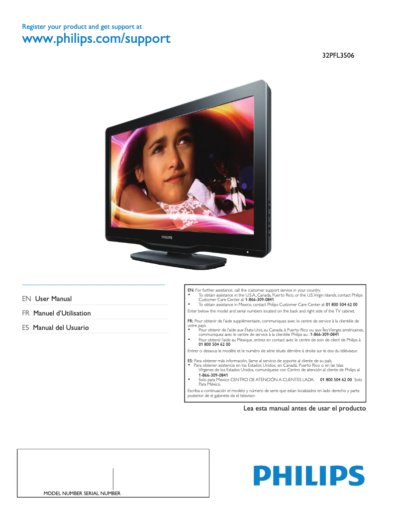 Imagen de la primera página del manual del dispositivo 32PFL3506/F7