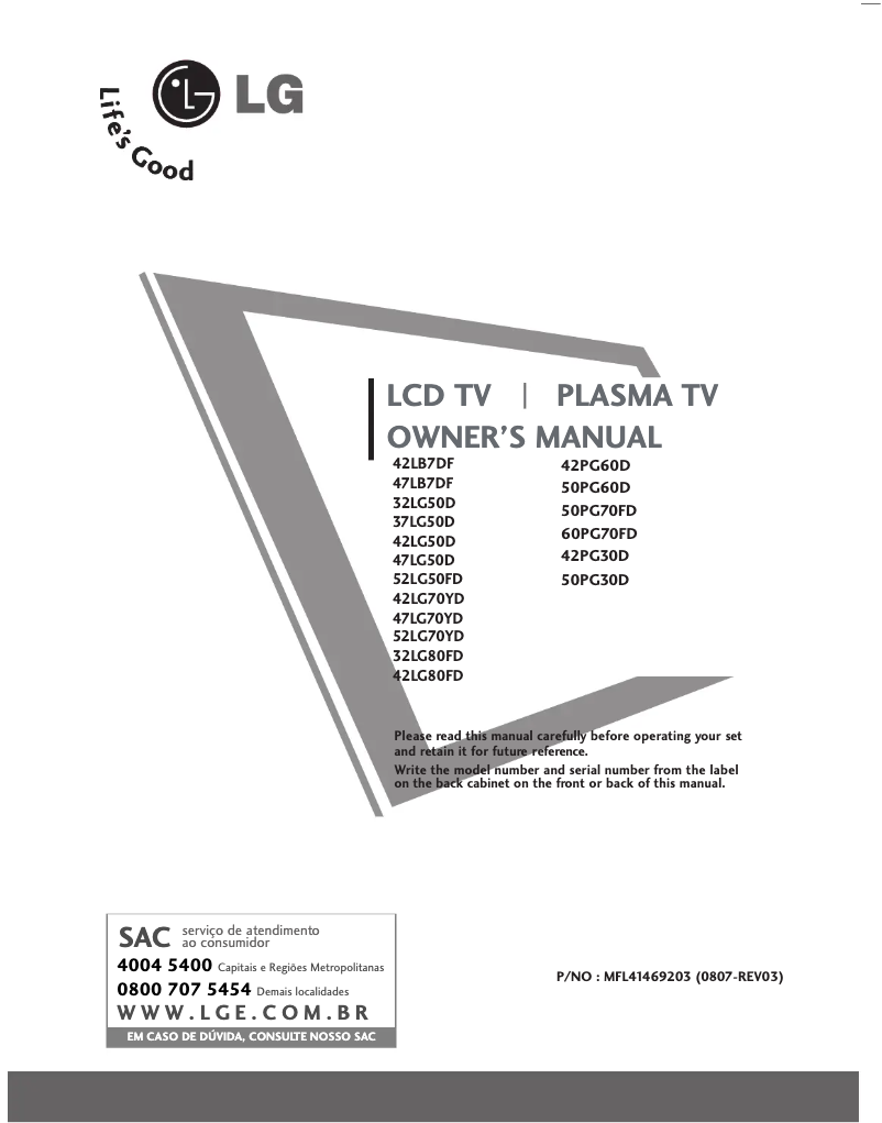 Imagen de la primera página del manual del dispositivo 47LG50D