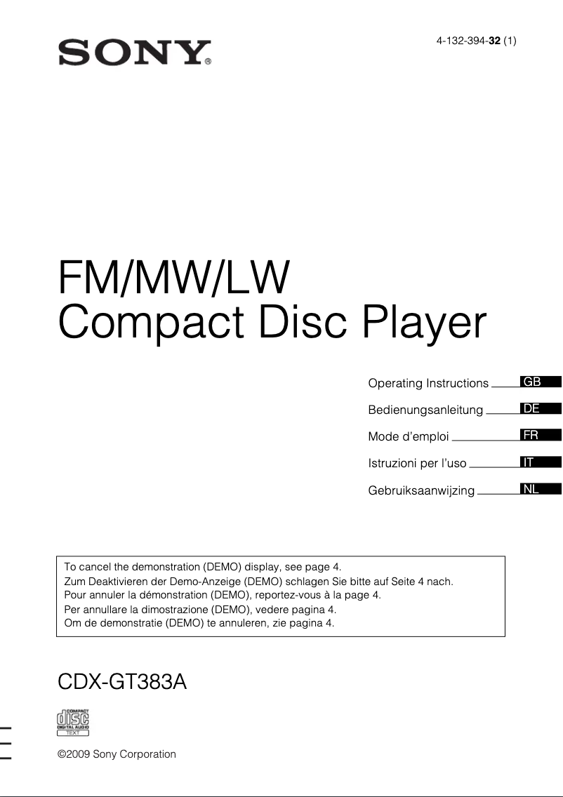 Página 1 del manual Manual de instrucciones Sony CDX-GT383A