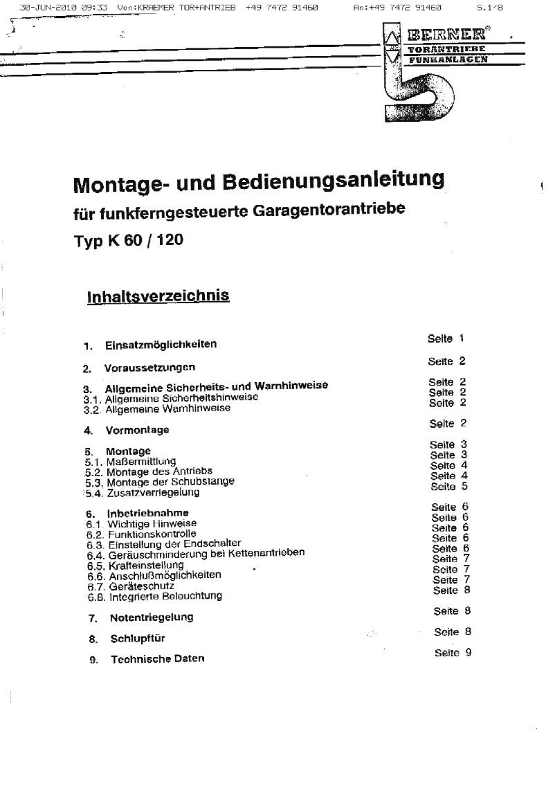 Imagen de la primera página del manual del dispositivo K60