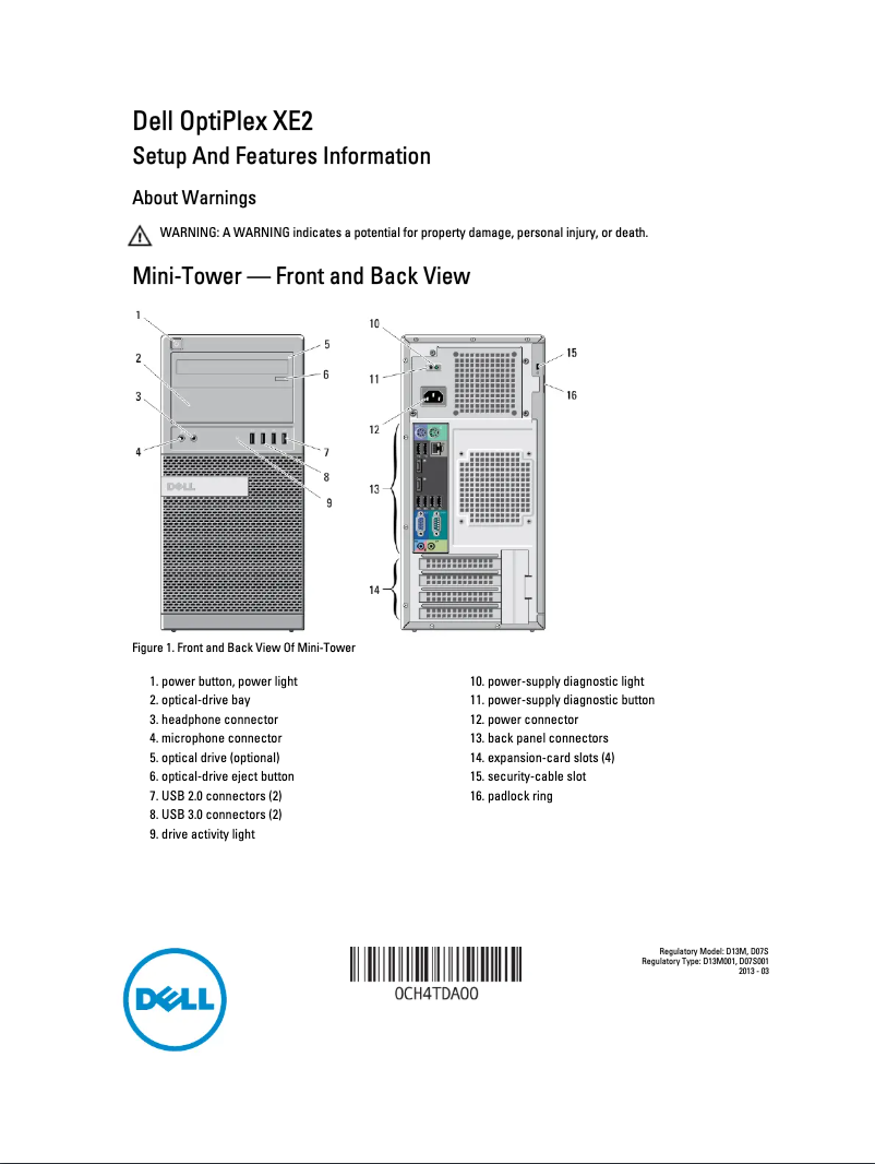 Página 1 del manual Guía de instalación Dell OptiPlex XE2