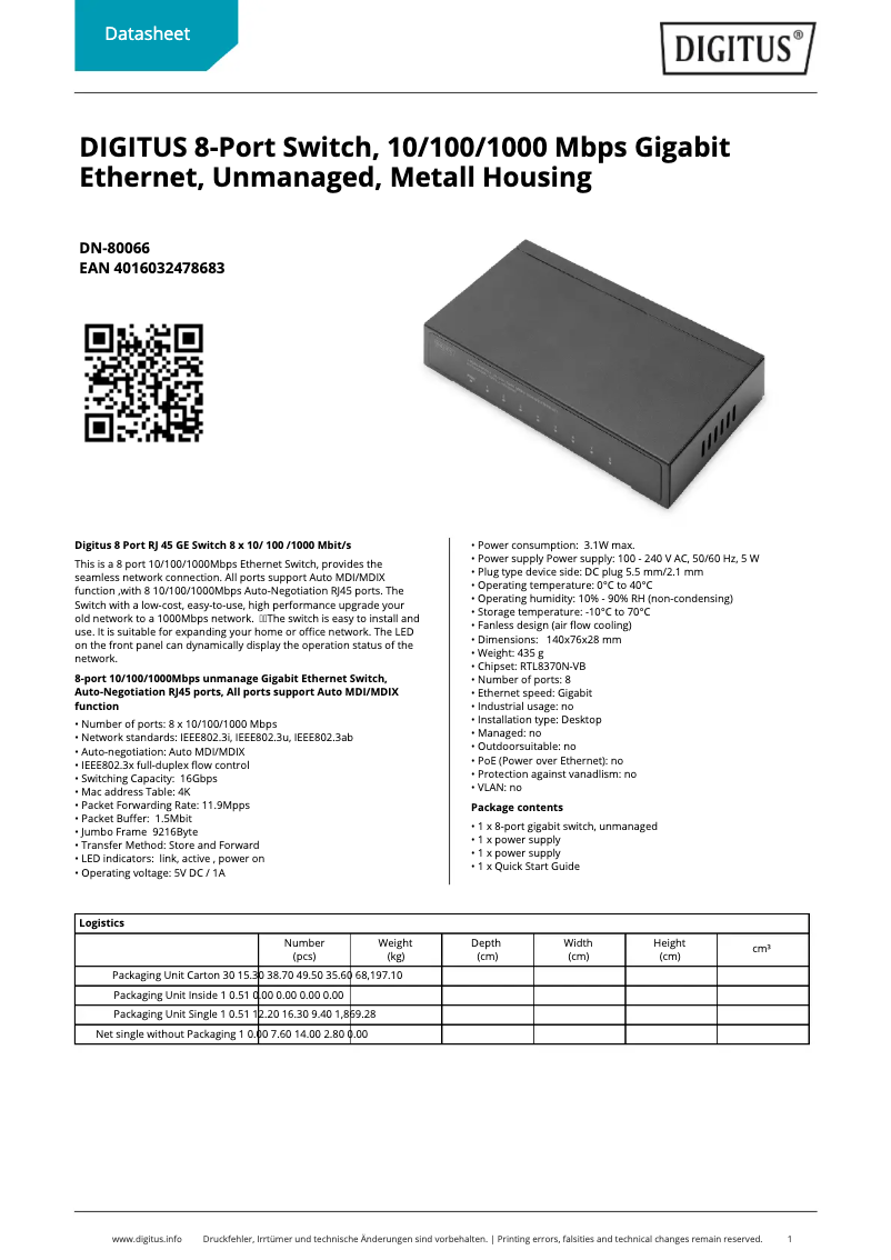 Imagen de la primera página del manual del dispositivo DN-80066