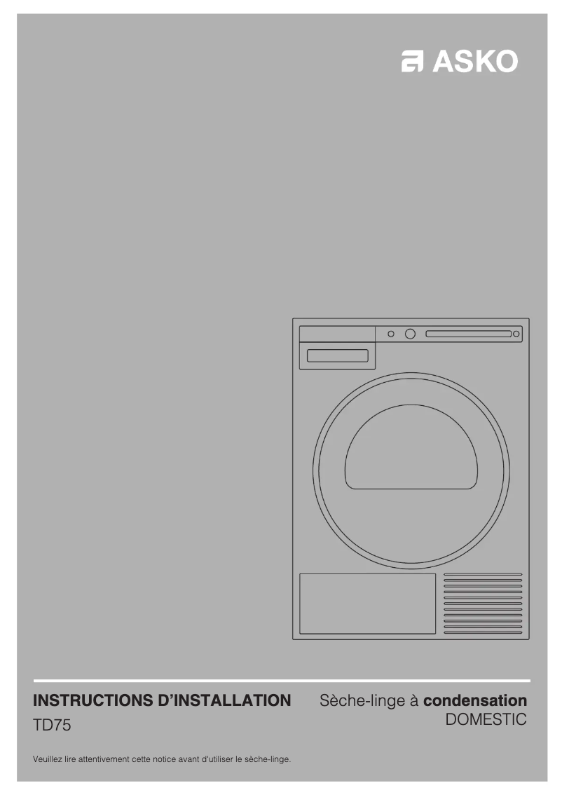 Página 1 del manual Guía de instalación Asko T208CW