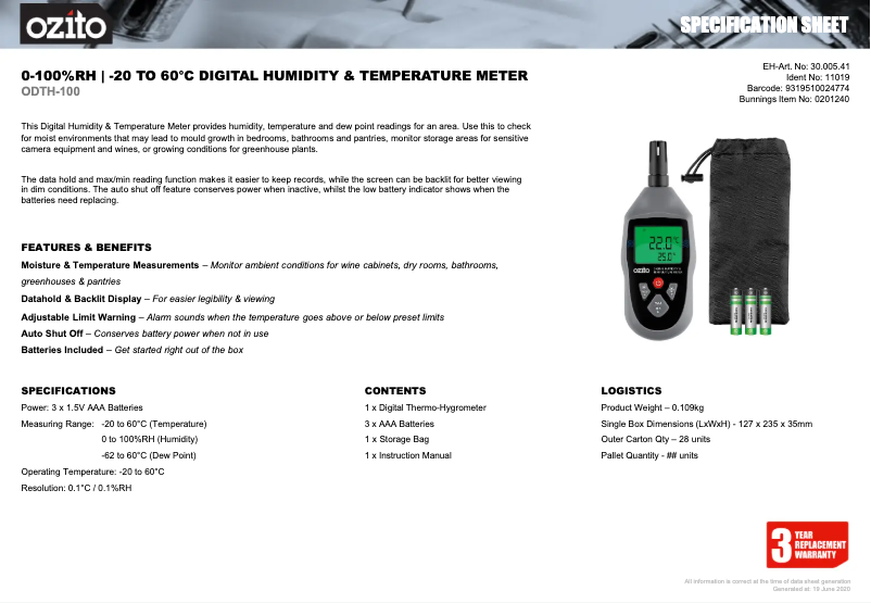 Página nº 1 - Ficha técnica Ozito ODTH-100