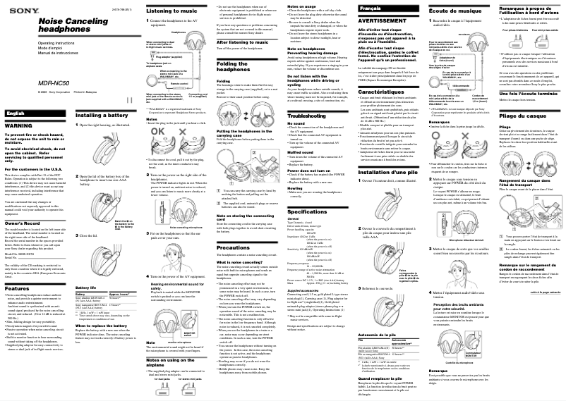 Página 1 del manual Manual de usuario Sony MDR-NC50