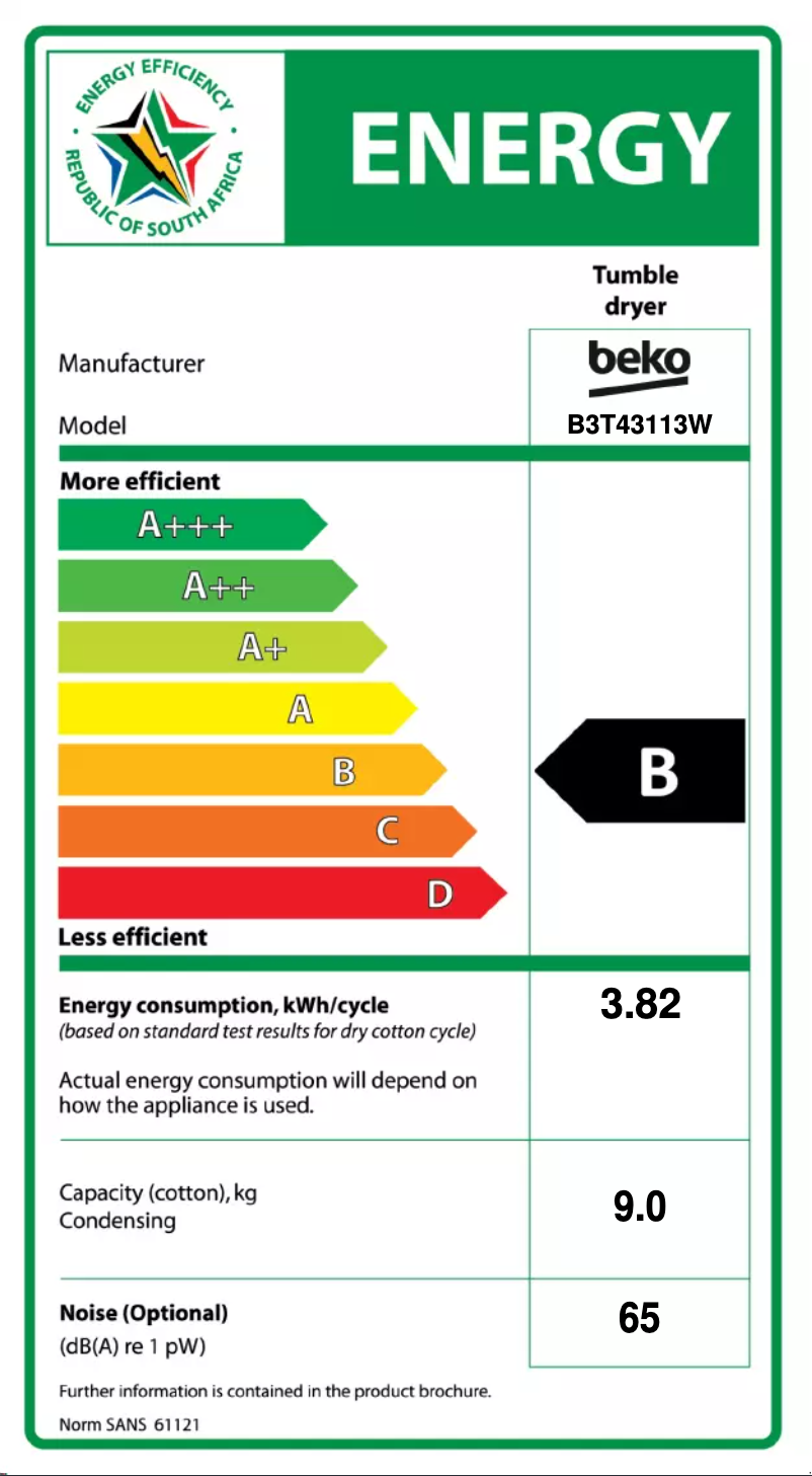 Página 1 del manual Etiqueta energética Beko B3T43113W