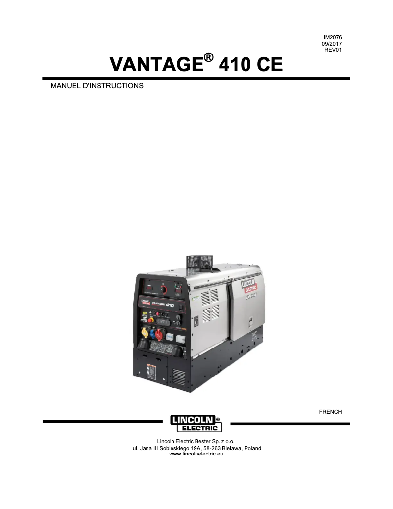 Página nº 1 - Manual de usuario Lincoln Electric Vantage 410 CE