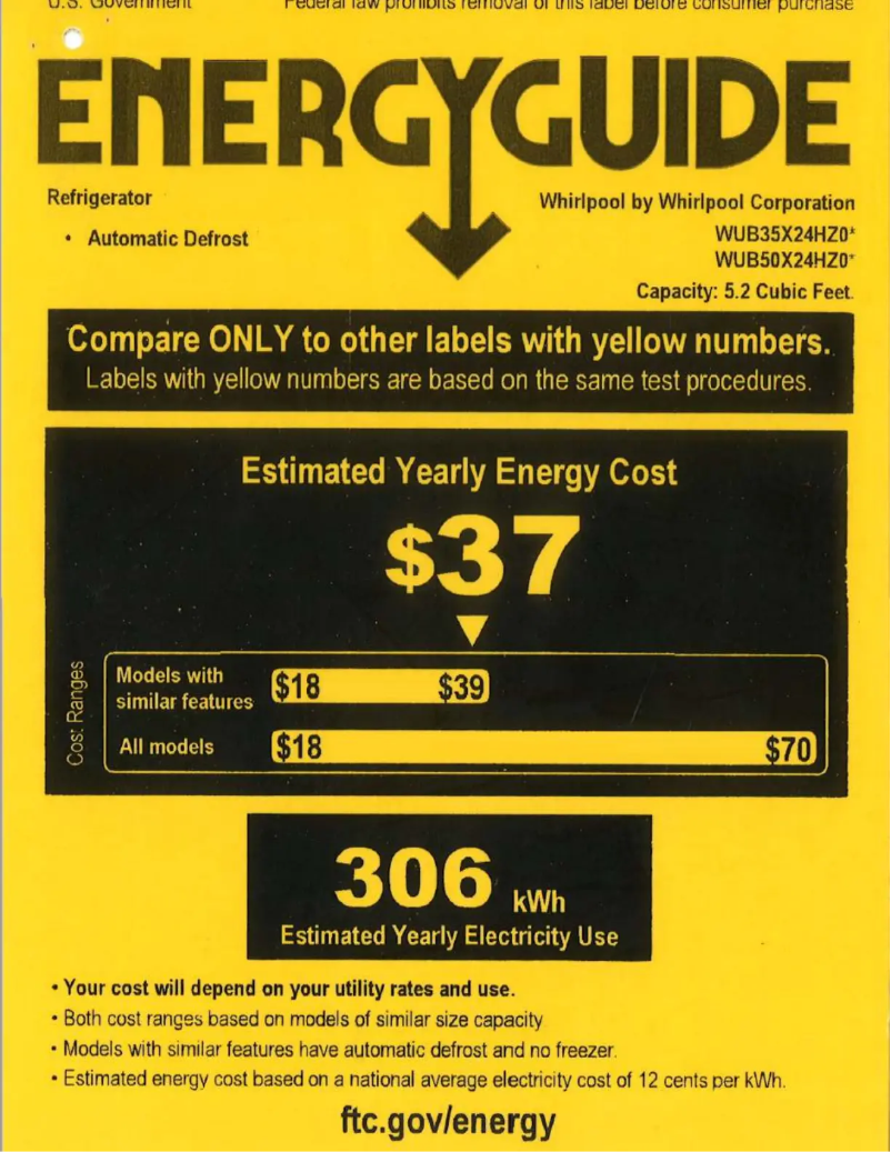 Página 1 del manual Etiqueta energética Whirlpool WUB35X24HZ