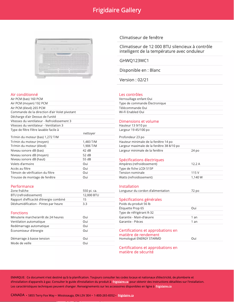 Imagen de la primera página del manual del dispositivo GHWQ123WC1