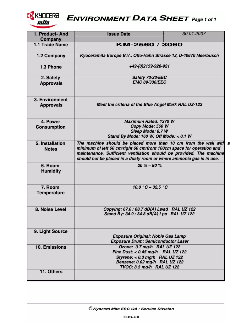 Página nº 1 - Ficha técnica Kyocera KM-3060