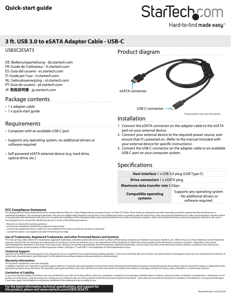 Imagen de la primera página del manual del dispositivo USB3C2ESAT3