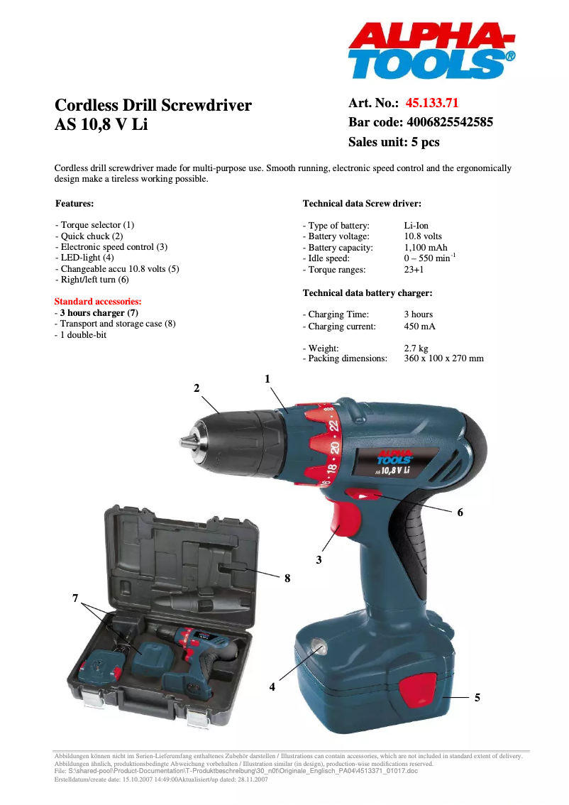 Página 1 del manual Manual de usuario Alpha Tools AS 10,8 V Li