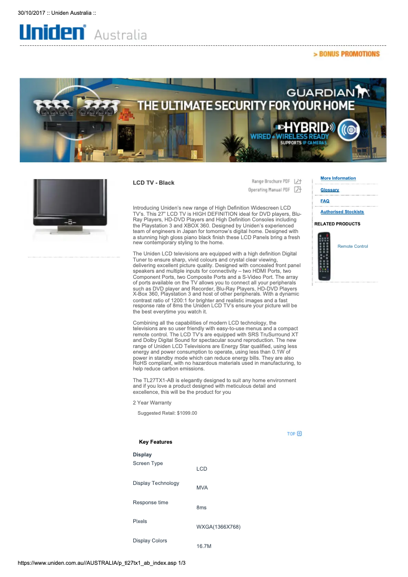 Imagen de la primera página del manual del dispositivo TL27TX1-AB