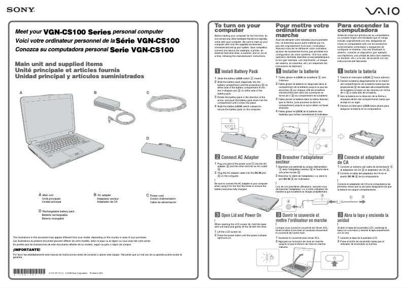 Imagen de la primera página del manual del dispositivo Vaio VGN-CS190N