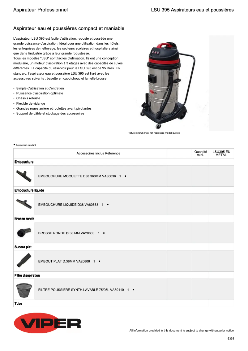 Página 1 del manual Ficha técnica Viper LSU395