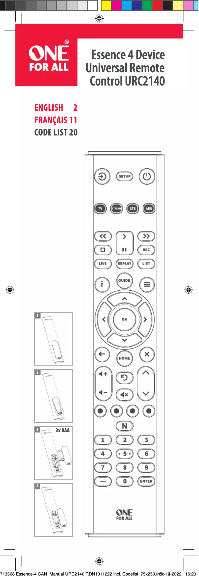 Imagen de la primera página del manual del dispositivo URC 2140