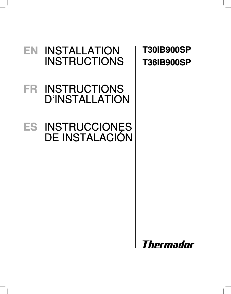 Página 1 del manual Guía de instalación Thermador T36IB900SP