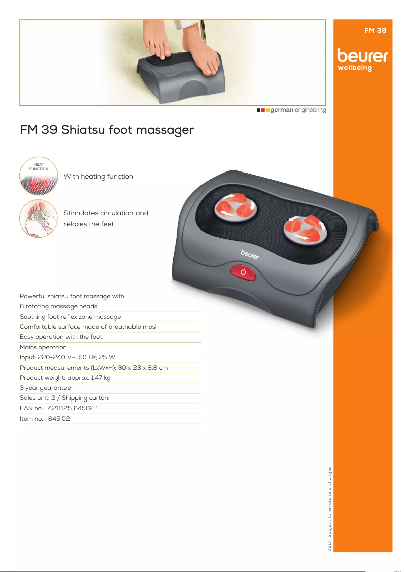 Página 1 del manual Ficha técnica Beurer FM 39
