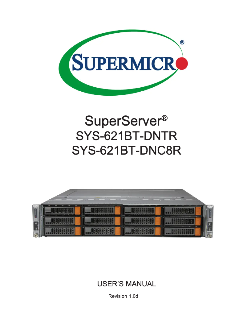 Página 1 del manual Manual de usuario Supermicro SuperServer SYS-621BT-DNC8R