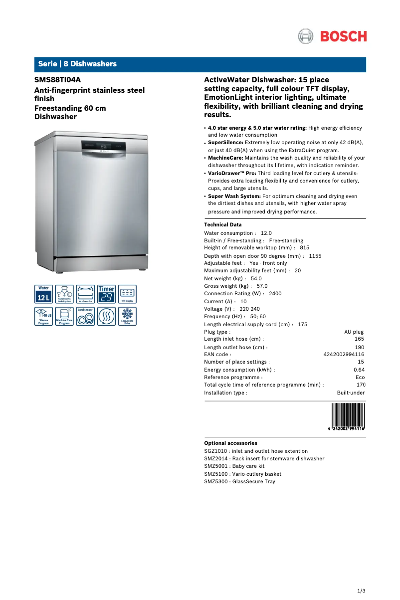 Imagen de la primera página del manual del dispositivo SMS88TI04A