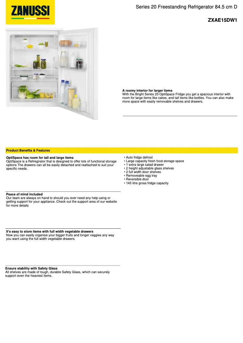 Página 1 del manual Ficha técnica Zanussi ZXAE15DW1