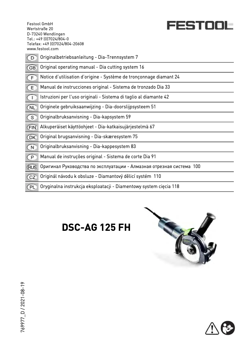 Página 1 del manual Manual de usuario Festool DSC-AG 125 FH