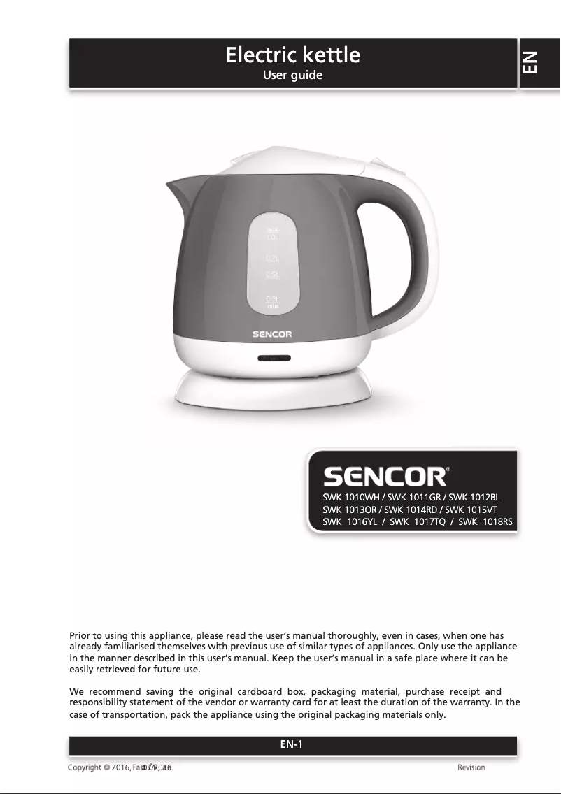 Página 1 del manual Manual de usuario Sencor SWK 1012BL